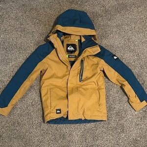 Quiksilver Kids Hooded Two-Tone Rain Jacket - tan- blue